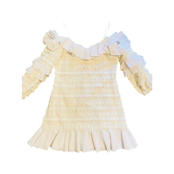 ALEXIS Calypso short dress size Small White/ cream cold-shoulder embroidered - Picture 7 of 9